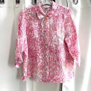 Allison Daley Whimsical Top Size 16P‎ Pink Burn Out Floral Fairy Peasant 18833